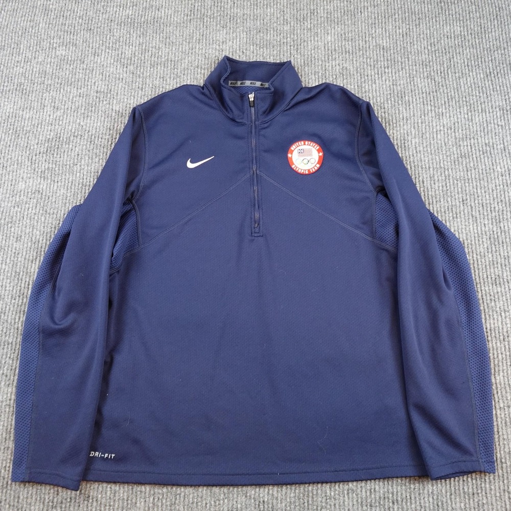 Nike United States Olympic Team Jacket Mens Large Blue Dri Fit Half Zip Pullover